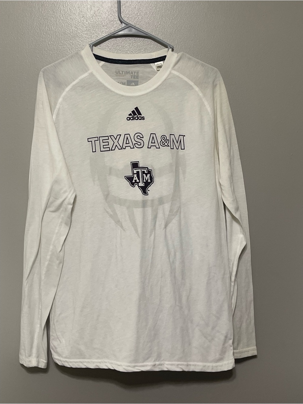Adidas Climalite Texas A & M Mens White Long Sleeve Shirt Medium Football Aggies